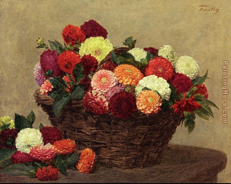 Basket of Dahlias painting - Henri Fantin-Latour Basket of Dahlias art painting
